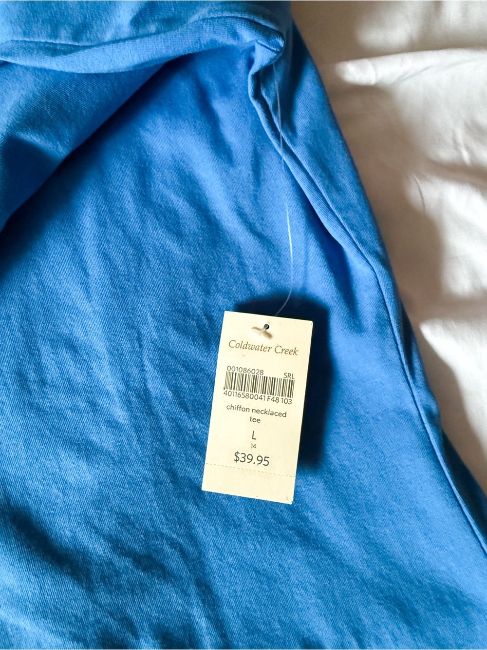Coldwater Creek Blue Chiffon Necklaced Tee Size Large - Picture 4 of 4